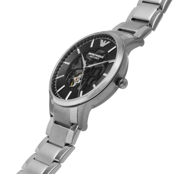 Emporio Armani Meccanico Automatic Black Dial Silver Steel Strap Watch For Men - AR60055 - Image 4